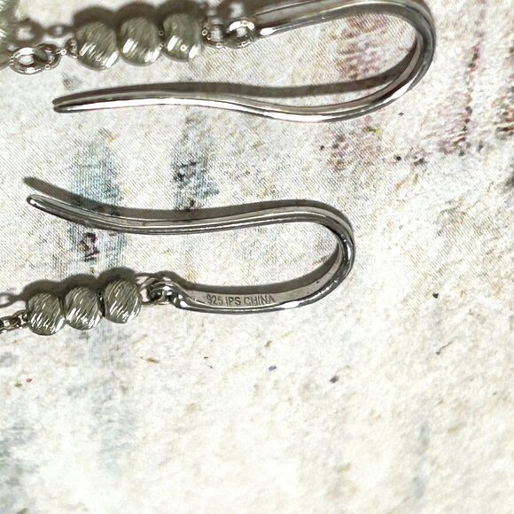 Long Sterling Silver Fresh Water Pearl Fancy Beaded Dangle Earrings Hoop Circle - Picture 6 of 9